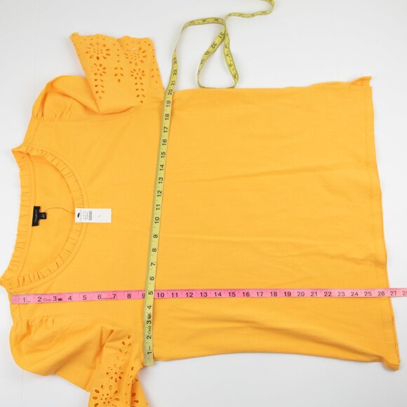Talbots Eyelet Trim Knit Tee Scallop Sleeve T-Shirt Yellow Size Large New - Picture 6 of 6